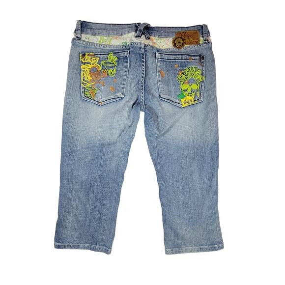 Vintage Y2K Pepe Jeans embroidered distressed skull cropped capri jeans sz 29 - Picture 1 of 8